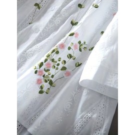 Eyelet Floral Blouse, Elegant Button Front Blouse For Spring & Summer, Women's Clothing