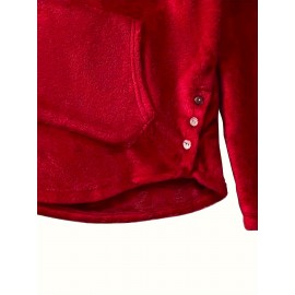 Dog Paw Heart Print Fuzzy Hoodie, Cute Cat Ear Button Winter Sweatshirt, Women's Clothing