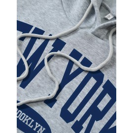 Letter Print Kangaroo Pocket Hoodie, Casual Long Sleeve Drawstring Hoodies Sweatshirt, Women's Clothing