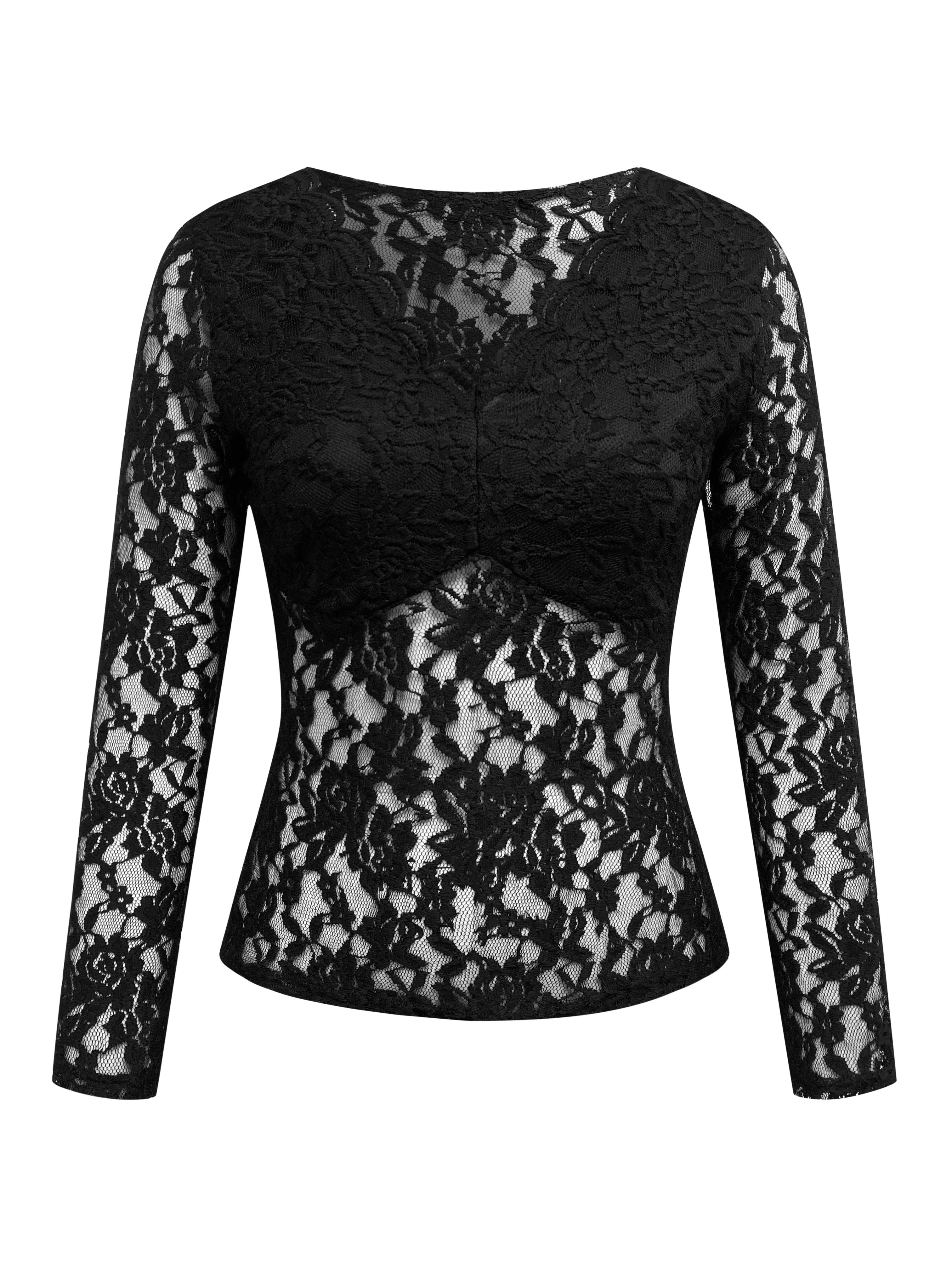 solid lace blouse elegant v neck long sleeve slim blouse womens clothing details 4