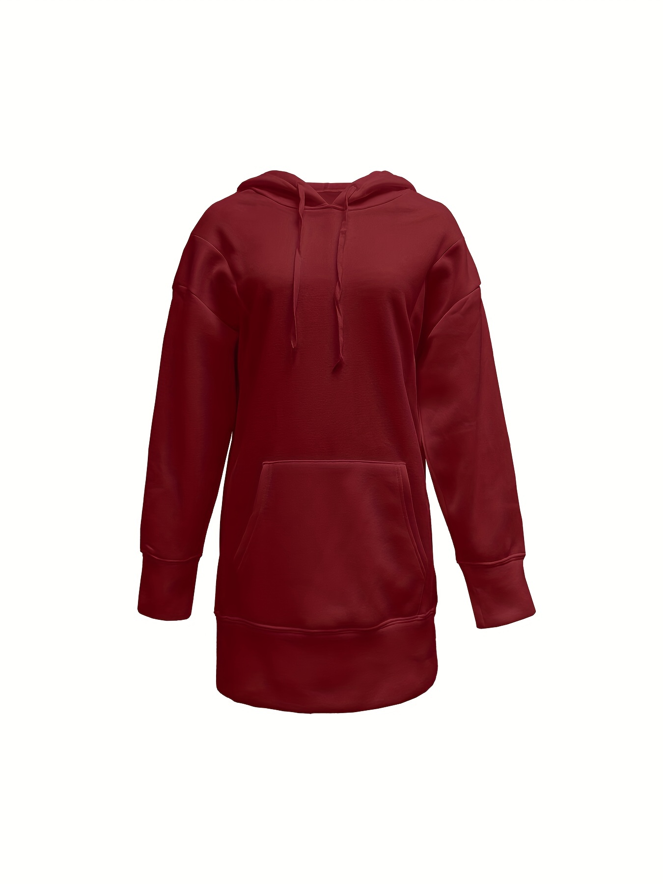 solid color kangaroo pocket hoodie casual long sleeve thigh length drawstring hoodie sweatshirt womens clothing details 2