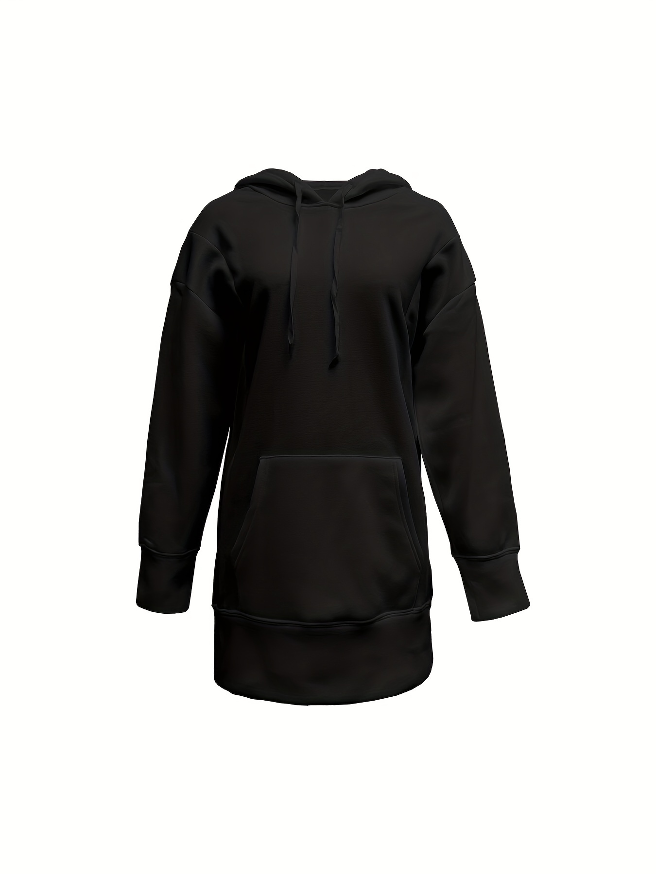 solid color kangaroo pocket hoodie casual long sleeve thigh length drawstring hoodie sweatshirt womens clothing details 11