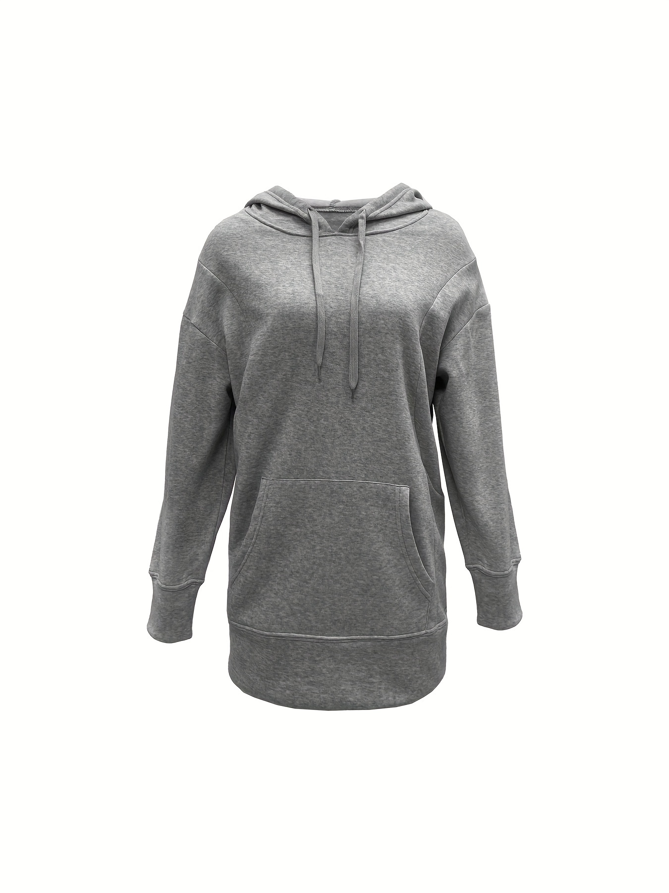 solid color kangaroo pocket hoodie casual long sleeve thigh length drawstring hoodie sweatshirt womens clothing details 27